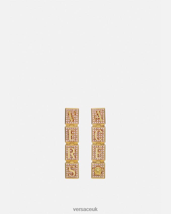 Women Versace Crystal Tiles Earrings 6D2D06735 Pink & Gold Accessories