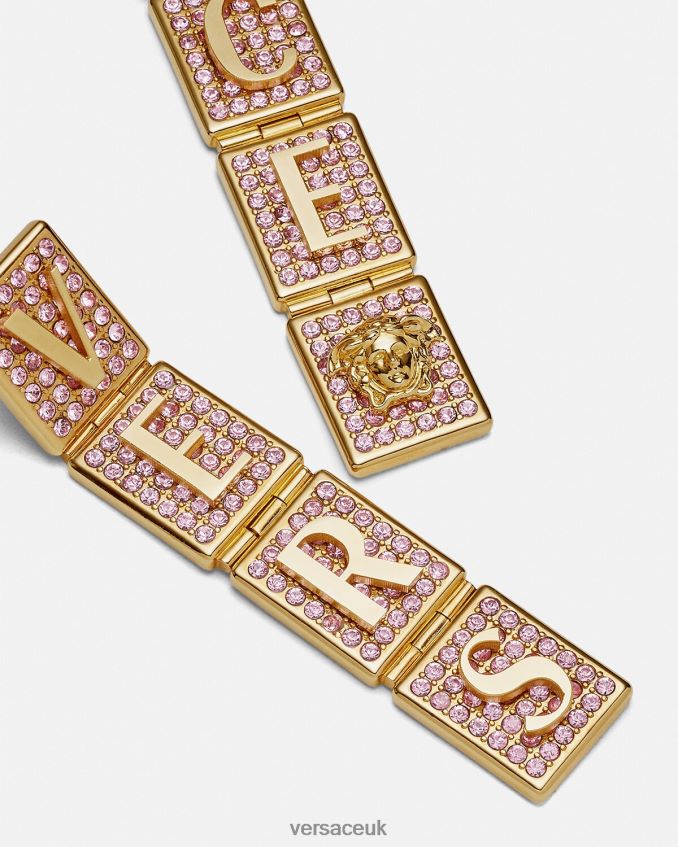 Women Versace Crystal Tiles Earrings 6D2D06735 Pink & Gold Accessories