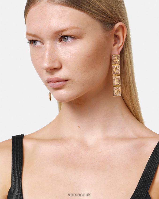 Women Versace Crystal Tiles Earrings 6D2D06735 Pink & Gold Accessories