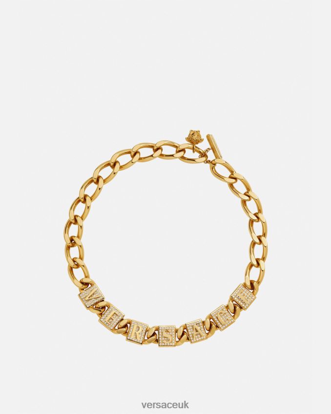 Women Versace Crystal Tiles Necklace 6D2D06807 Gold Accessories