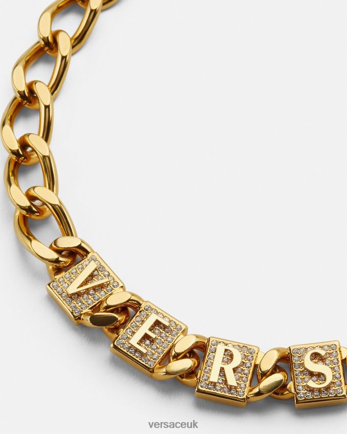 Women Versace Crystal Tiles Necklace 6D2D06807 Gold Accessories