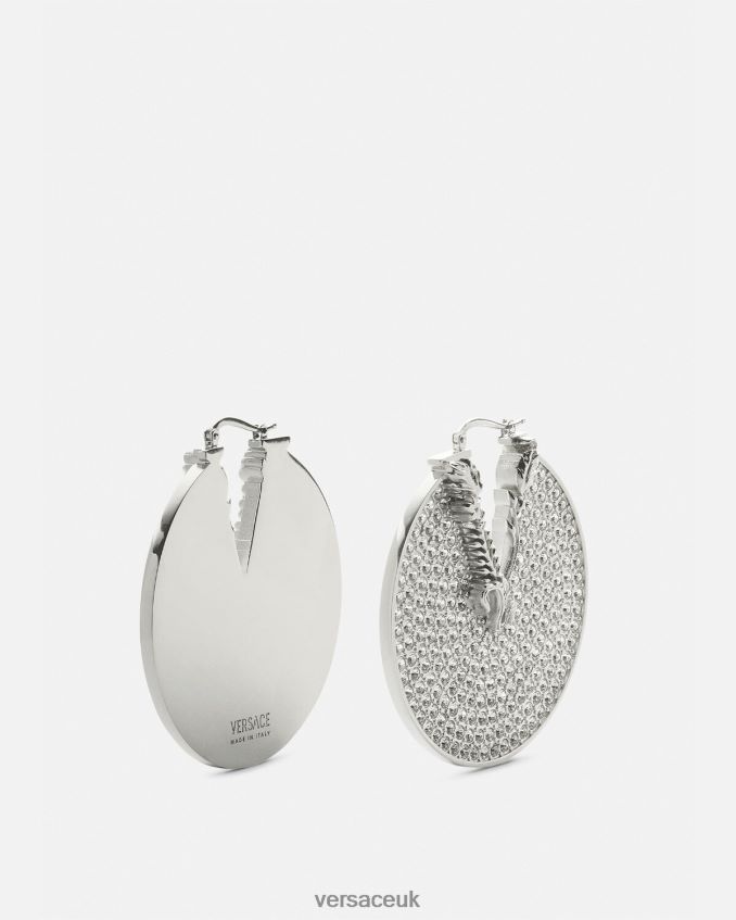 Women Versace Crystal Virtus Hoop Earrings 6D2D06856 Silver Accessories