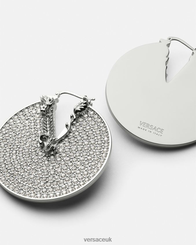 Women Versace Crystal Virtus Hoop Earrings 6D2D06856 Silver Accessories
