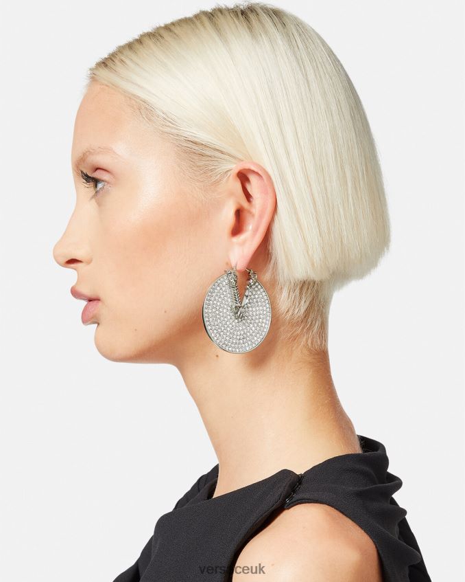 Women Versace Crystal Virtus Hoop Earrings 6D2D06856 Silver Accessories
