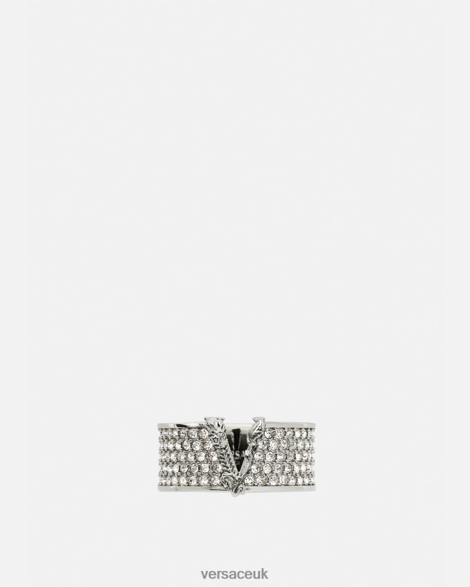 Women Versace Crystal Virtus Ring 6D2D06857 Silver Accessories