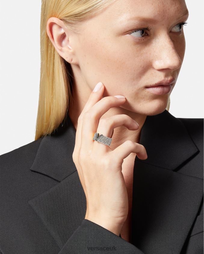 Women Versace Crystal Virtus Ring 6D2D06857 Silver Accessories