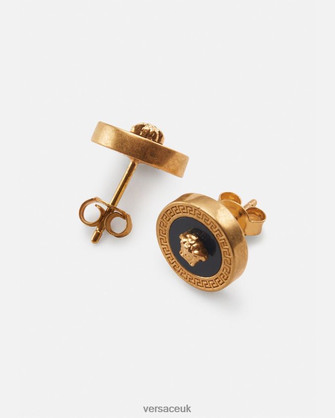Women Versace Enamel Medusa Stud Earrings 6D2D06777 Black & Gold Accessories