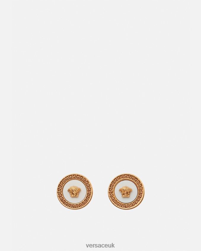 Women Versace Enamel Medusa Stud Earrings 6D2D06790 Gold & White Accessories