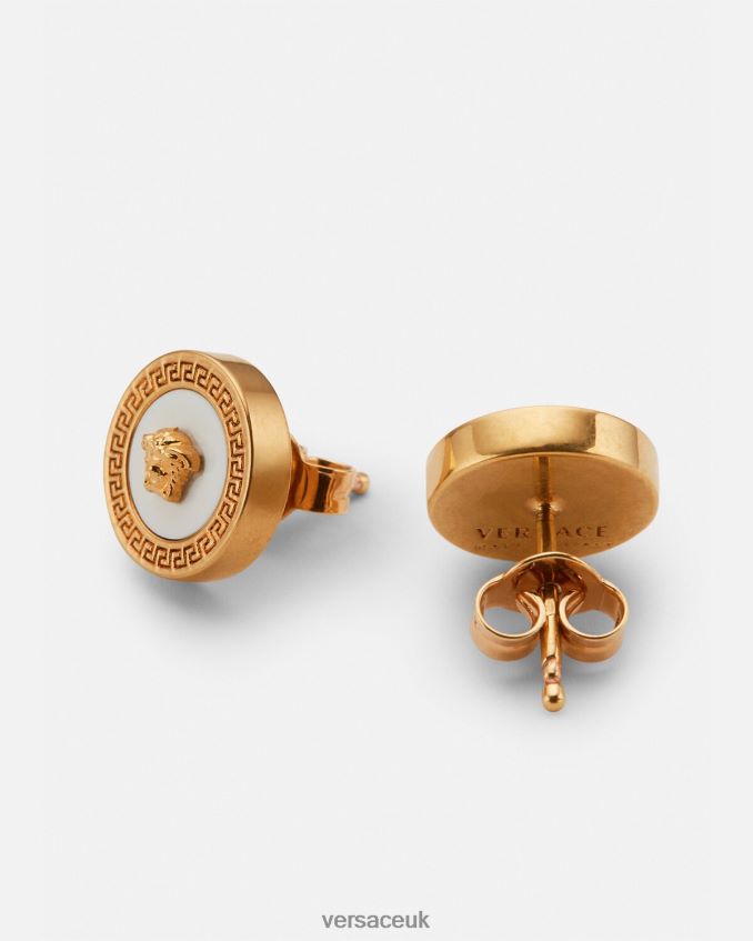 Women Versace Enamel Medusa Stud Earrings 6D2D06790 Gold & White Accessories