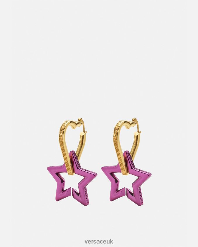 Women Versace Funky Chain Hoop Earrings 6D2D06830 Gold & Fuchsia Accessories
