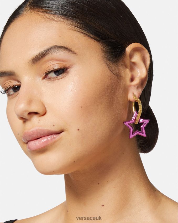 Women Versace Funky Chain Hoop Earrings 6D2D06830 Gold & Fuchsia Accessories
