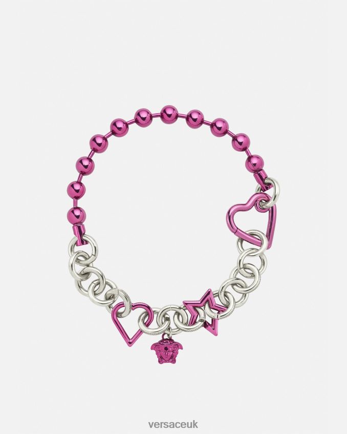 Women Versace Funky Chain Necklace 6D2D06828 Silver & Fuchsia Accessories