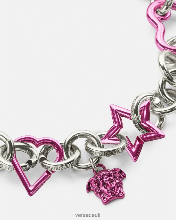 Women Versace Funky Chain Necklace 6D2D06828 Silver & Fuchsia Accessories