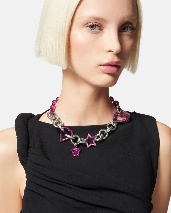 Women Versace Funky Chain Necklace 6D2D06828 Silver & Fuchsia Accessories