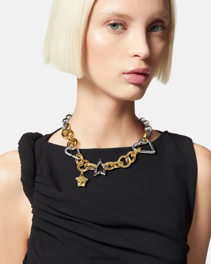Women Versace Funky Chain Necklace 6D2D06829 Silver & Gold Accessories