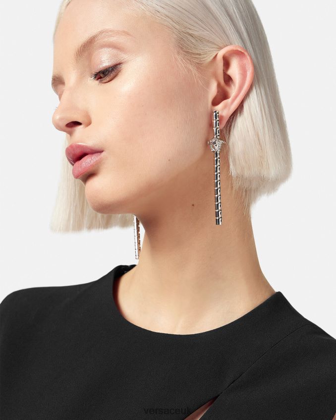 Women Versace Greca Asymmetric Earrings 6D2D06834 Silver Accessories