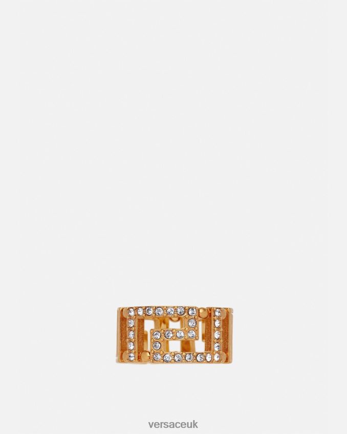 Women Versace Greca Crystal Ring 6D2D06755 Gold Accessories