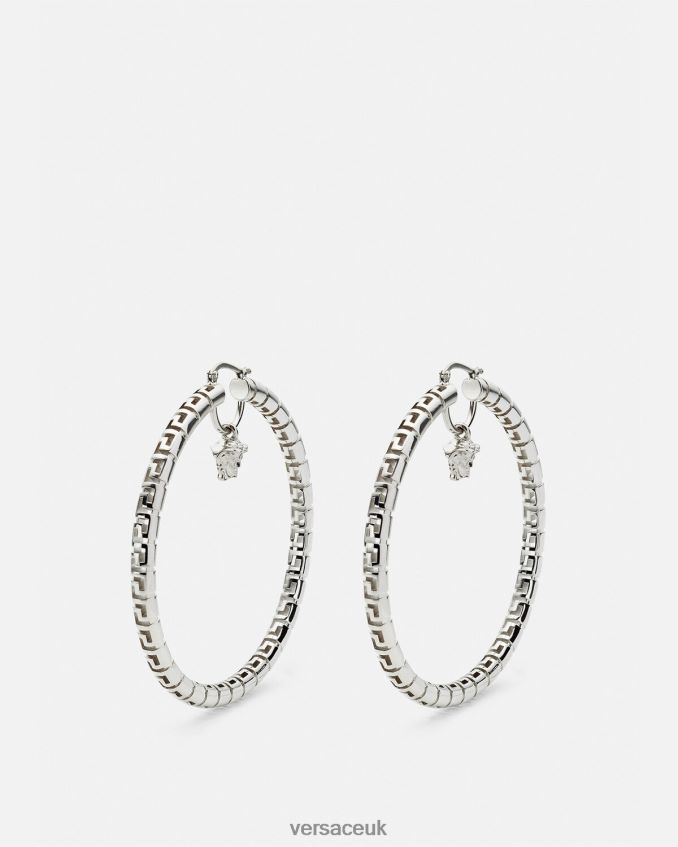 Women Versace Greca Hoop Earrings 6D2D06833 Silver Accessories