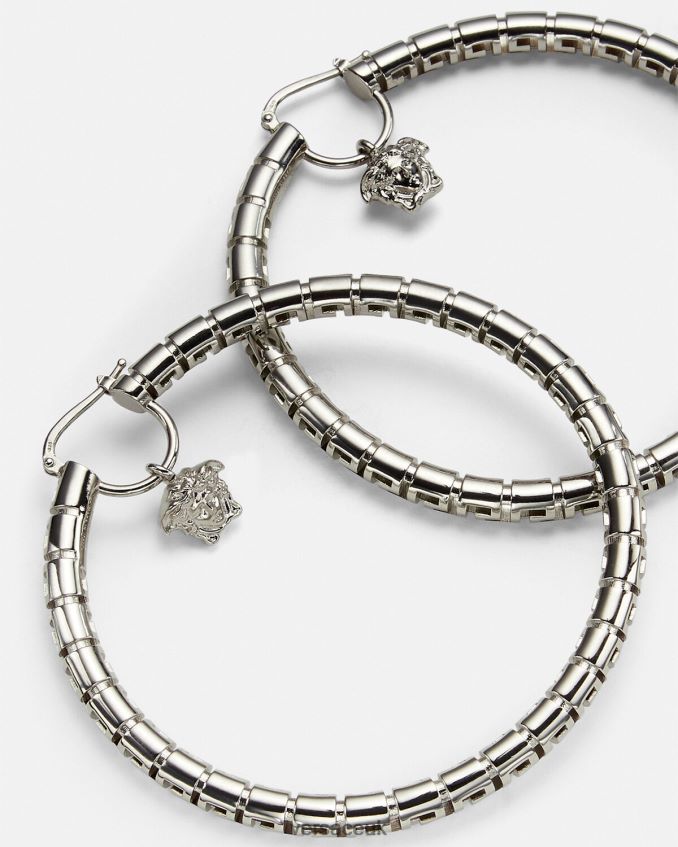 Women Versace Greca Hoop Earrings 6D2D06833 Silver Accessories