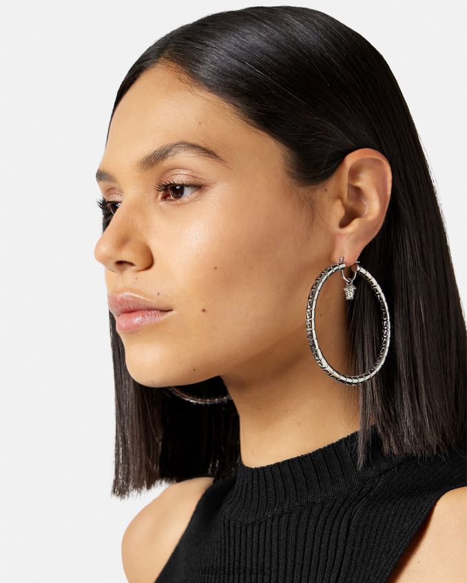 Women Versace Greca Hoop Earrings 6D2D06833 Silver Accessories