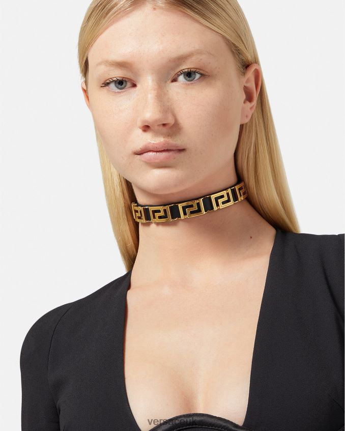 Women Versace Greca Leather Choker 6D2D06746 Black Accessories