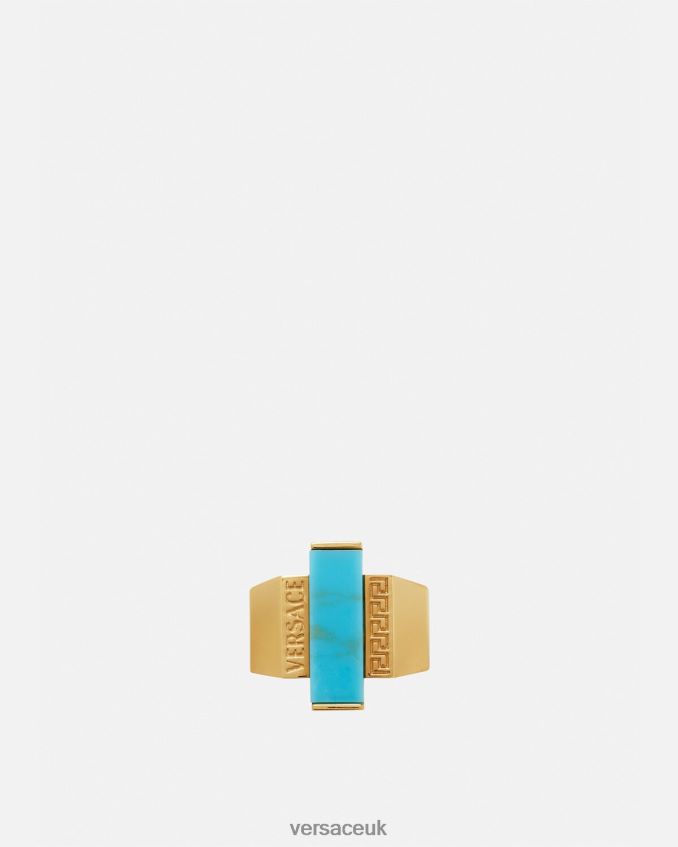 Women Versace Greca Turquoise Gemstone Ring 6D2D06721 Gold & Turquoise Accessories