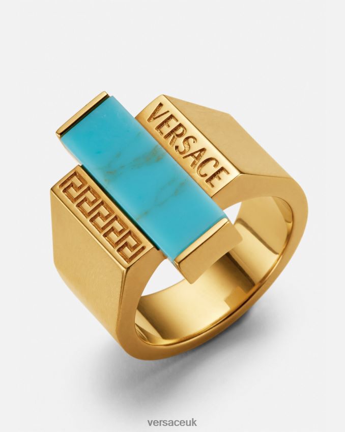 Women Versace Greca Turquoise Gemstone Ring 6D2D06721 Gold & Turquoise Accessories