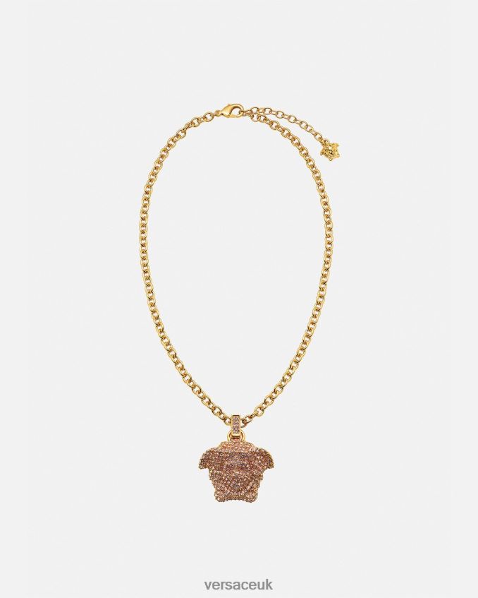 Women Versace La Medusa Crystal Necklace 6D2D06725 Pink & Gold Accessories