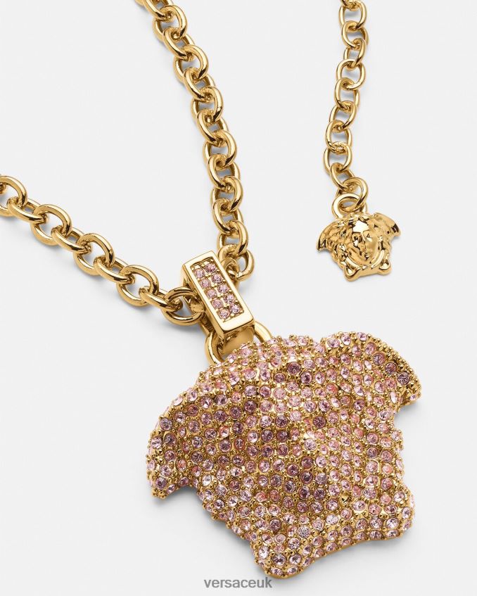 Women Versace La Medusa Crystal Necklace 6D2D06725 Pink & Gold Accessories