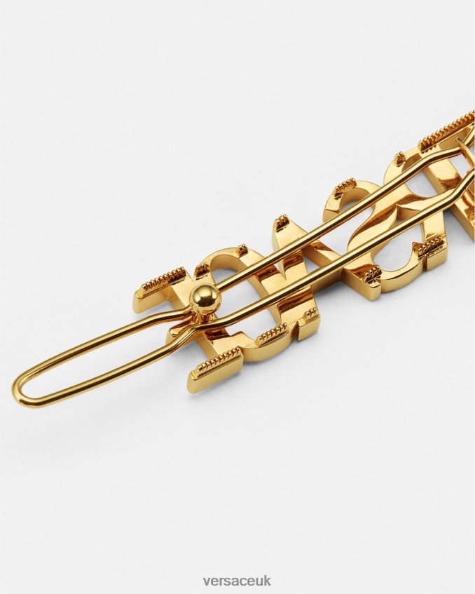Women Versace Logo Left Hair Clip 6D2D06849 Gold Accessories