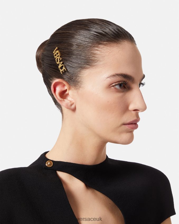 Women Versace Logo Right Hair Clip 6D2D06848 Gold Accessories