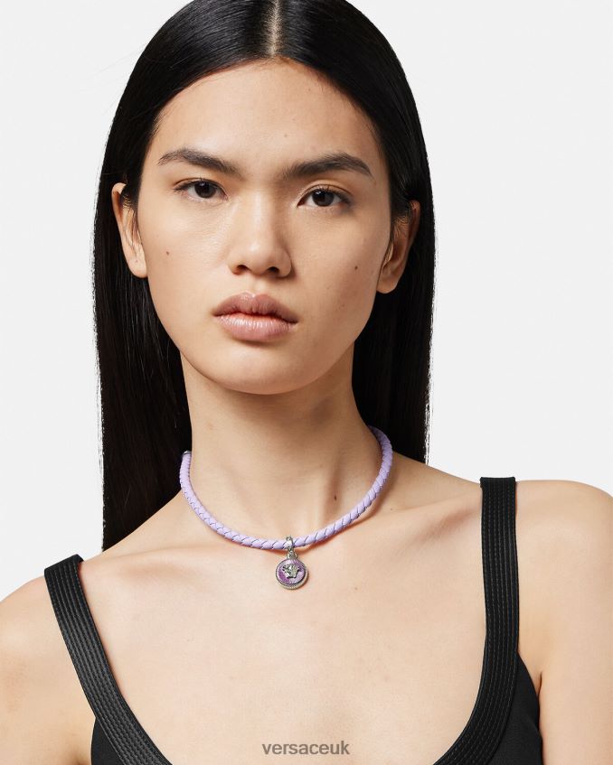 Women Versace Medusa Biggie Leather Necklace 6D2D06728 Light Blue Accessories