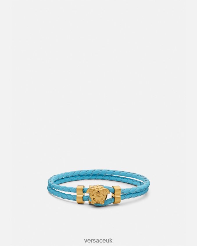 Women Versace Medusa Braided Leather Bracelet 6D2D06739 Light Blue Accessories