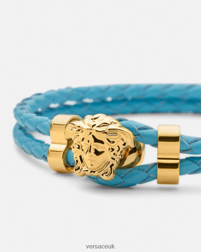 Women Versace Medusa Braided Leather Bracelet 6D2D06739 Light Blue Accessories