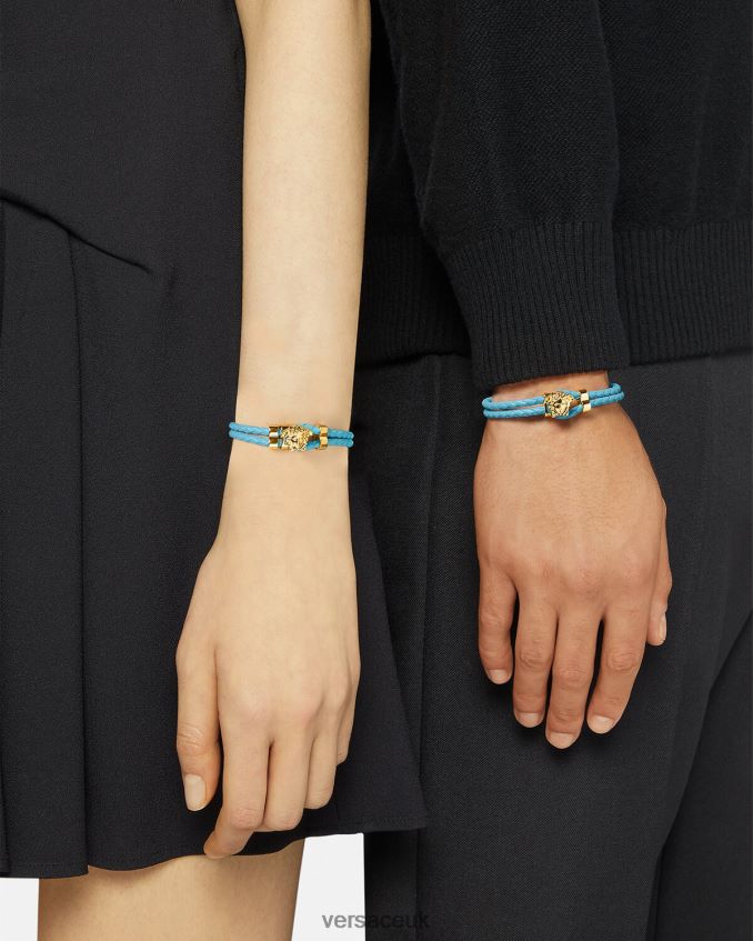Women Versace Medusa Braided Leather Bracelet 6D2D06739 Light Blue Accessories