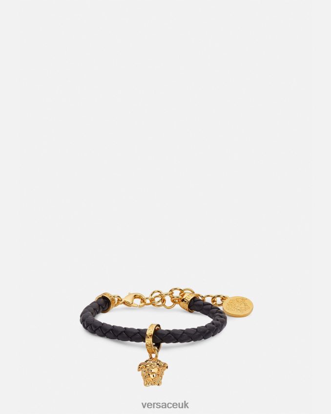 Women Versace Medusa Braided Leather Bracelet 6D2D06767 Black Accessories