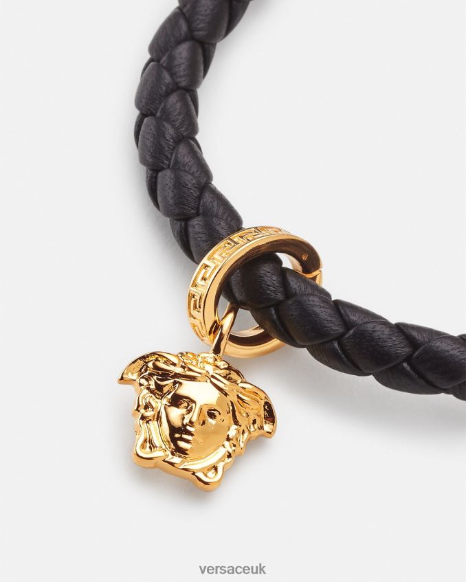 Women Versace Medusa Braided Leather Bracelet 6D2D06767 Black Accessories