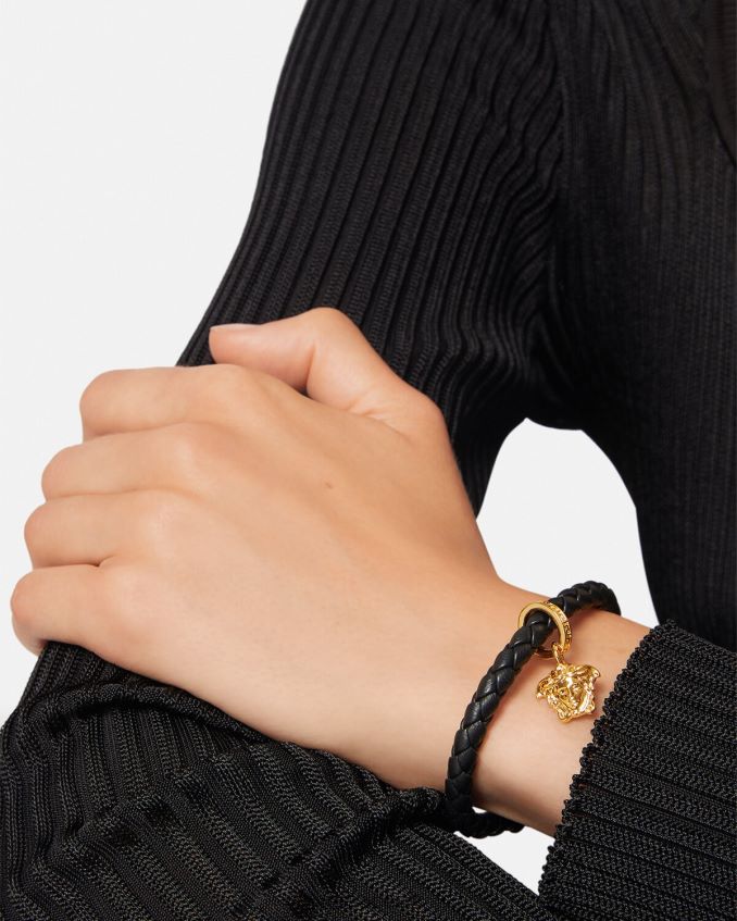 Women Versace Medusa Braided Leather Bracelet 6D2D06767 Black Accessories