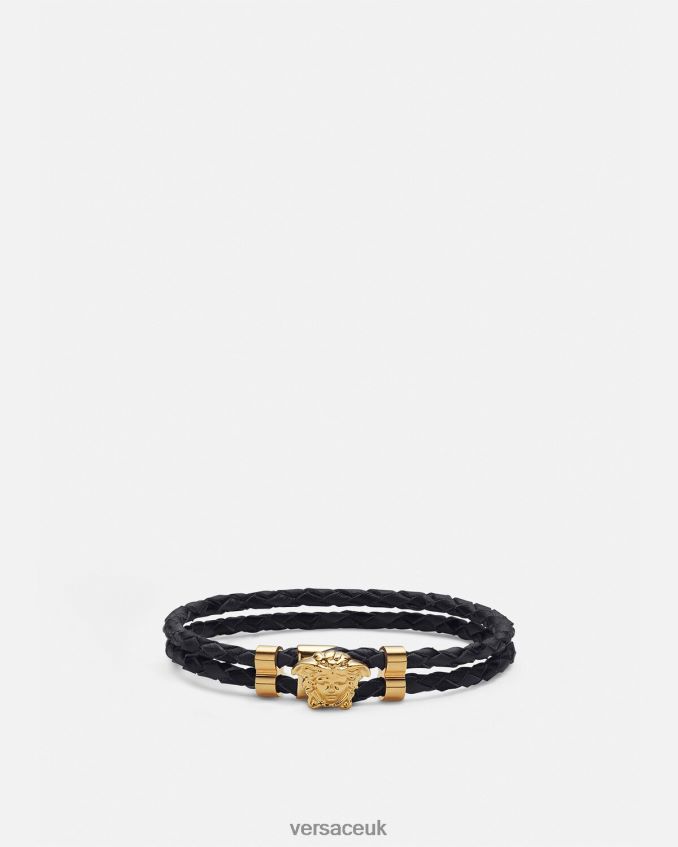 Women Versace Medusa Braided Leather Bracelet 6D2D06768 Gold Accessories
