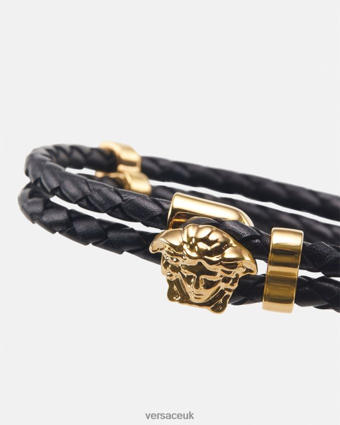 Women Versace Medusa Braided Leather Bracelet 6D2D06768 Gold Accessories