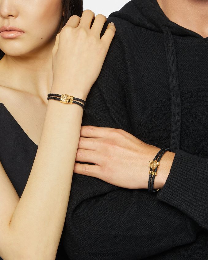 Women Versace Medusa Braided Leather Bracelet 6D2D06768 Gold Accessories