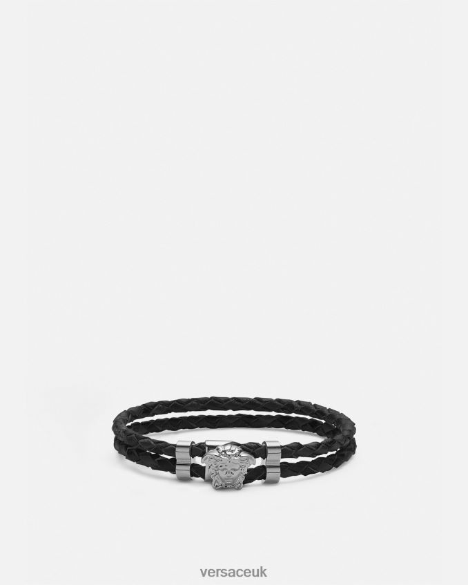 Women Versace Medusa Braided Leather Bracelet 6D2D06769 Black Accessories