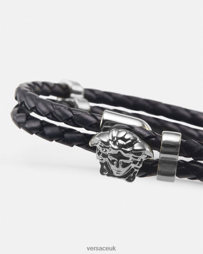 Women Versace Medusa Braided Leather Bracelet 6D2D06769 Black Accessories