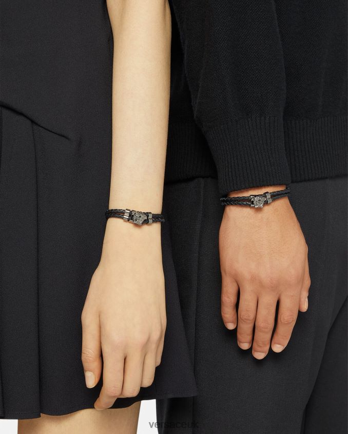 Women Versace Medusa Braided Leather Bracelet 6D2D06769 Black Accessories