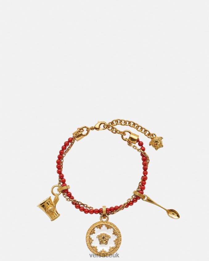 Women Versace Medusa Cutlery Beaded Bracelet 6D2D06820 Red & Gold Accessories
