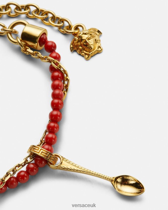 Women Versace Medusa Cutlery Beaded Bracelet 6D2D06820 Red & Gold Accessories