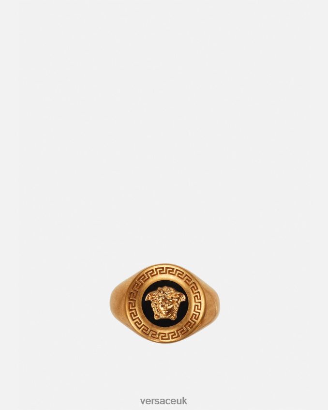 Women Versace Medusa Enamel signet ring 6D2D06791 Black & Gold Accessories