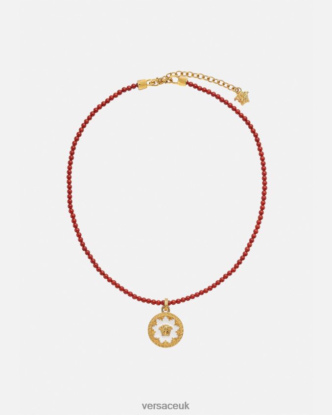 Women Versace Medusa Plate Beaded Necklace 6D2D06816 Burgundy & Gold Accessories