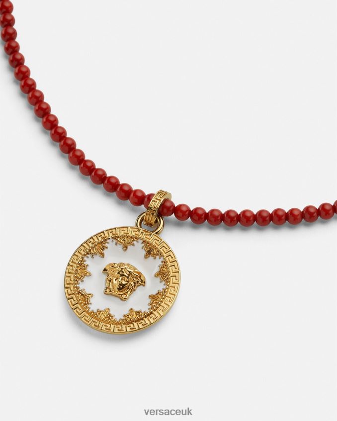 Women Versace Medusa Plate Beaded Necklace 6D2D06816 Burgundy & Gold Accessories