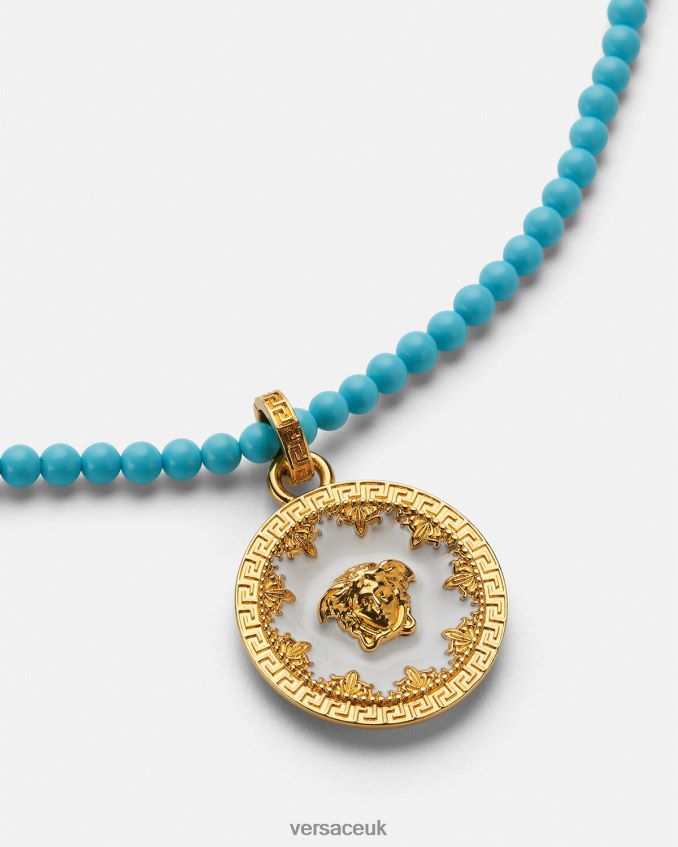 Women Versace Medusa Plate Beaded Necklace 6D2D06817 Turquoise Accessories